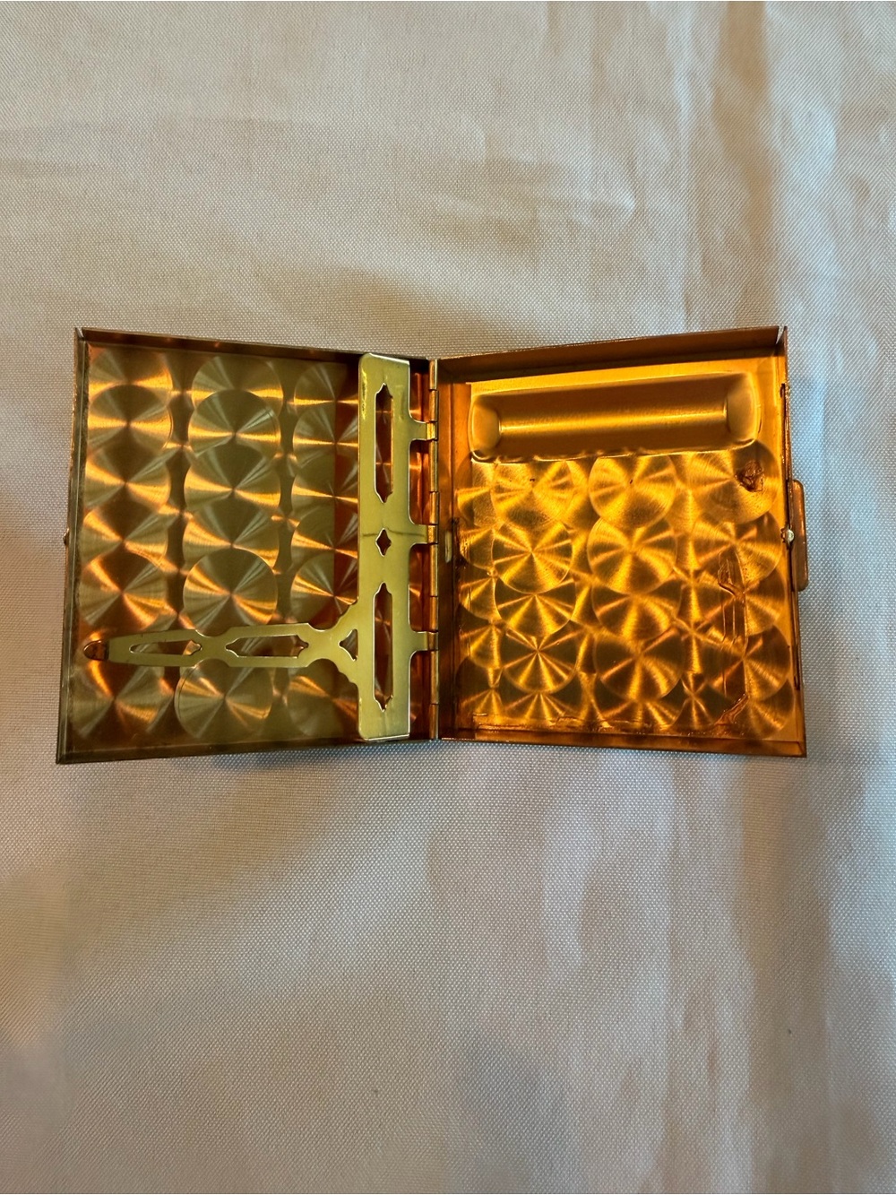 Vintage 1950s Brass Metal Cigarette Case with Spring Holder